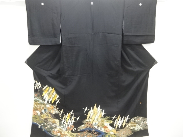 JAPANESE KIMONO / TOMESODE / EMBROIDERY / CRANES / ARTIST WORK